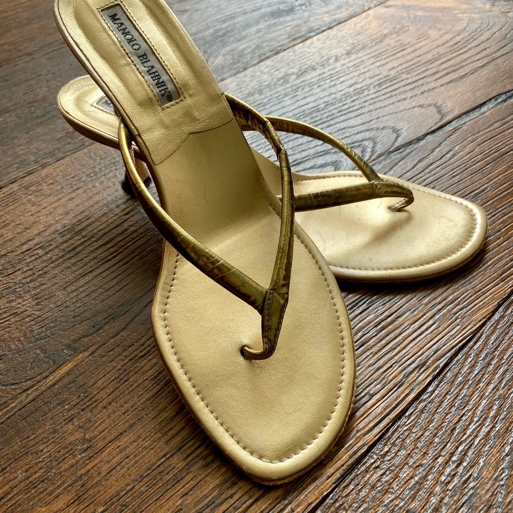 Manolo Blahnik Gold Paterno Sandals